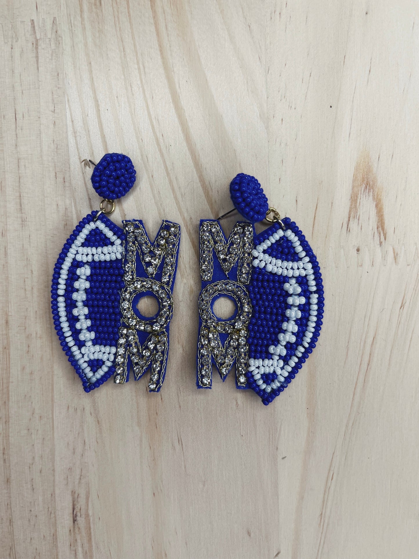 Blue & White Football Mom Earrings