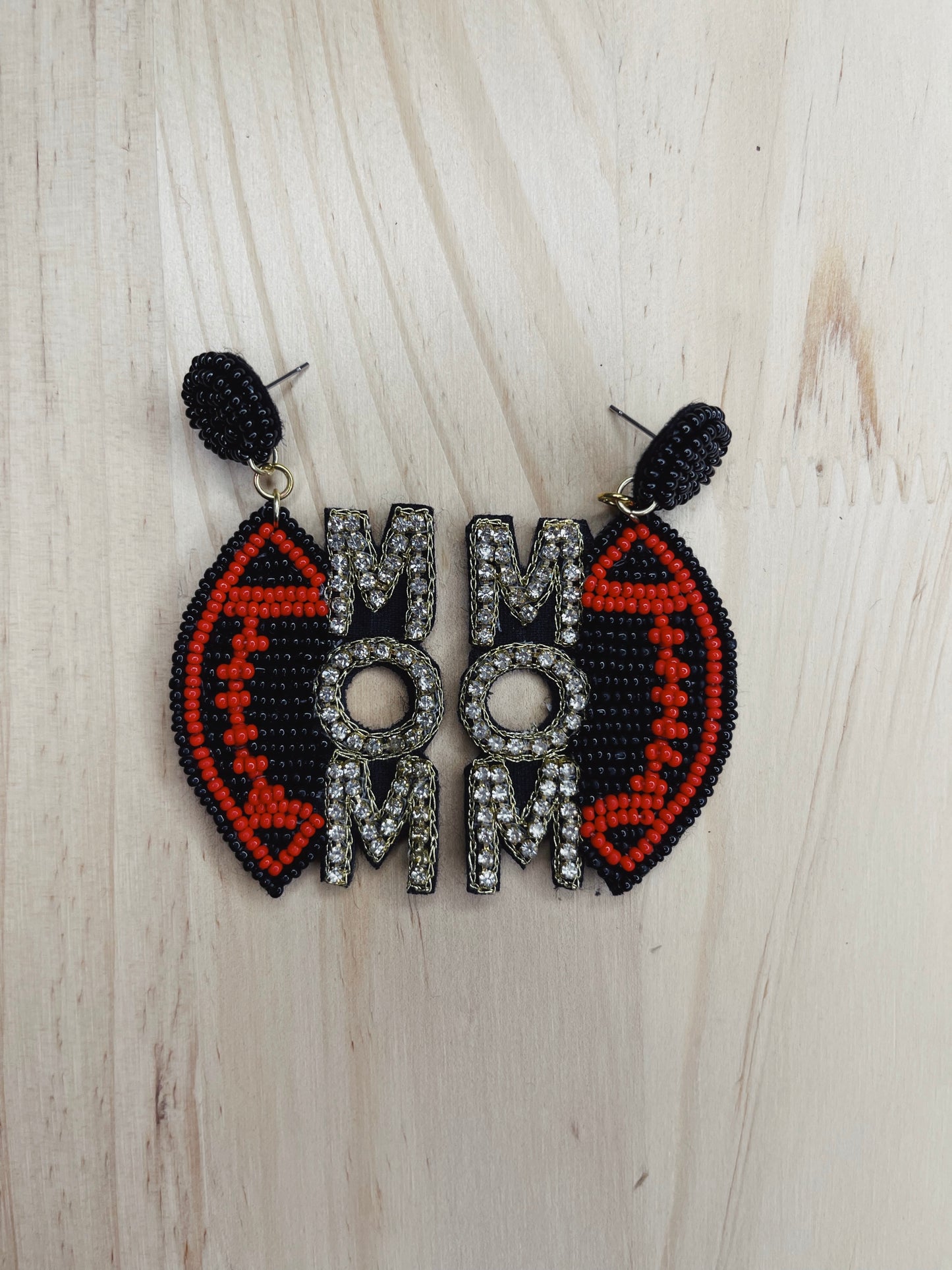 Black & Red Football Mom Earrings