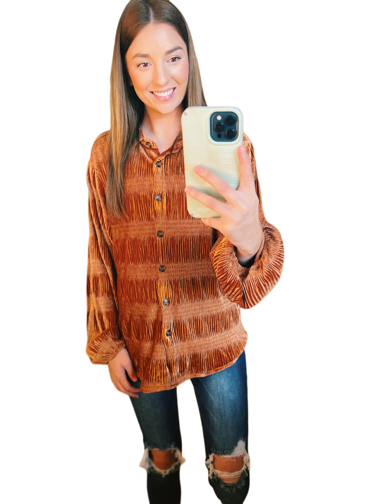 Velvet Smocked Top - Pumpkin