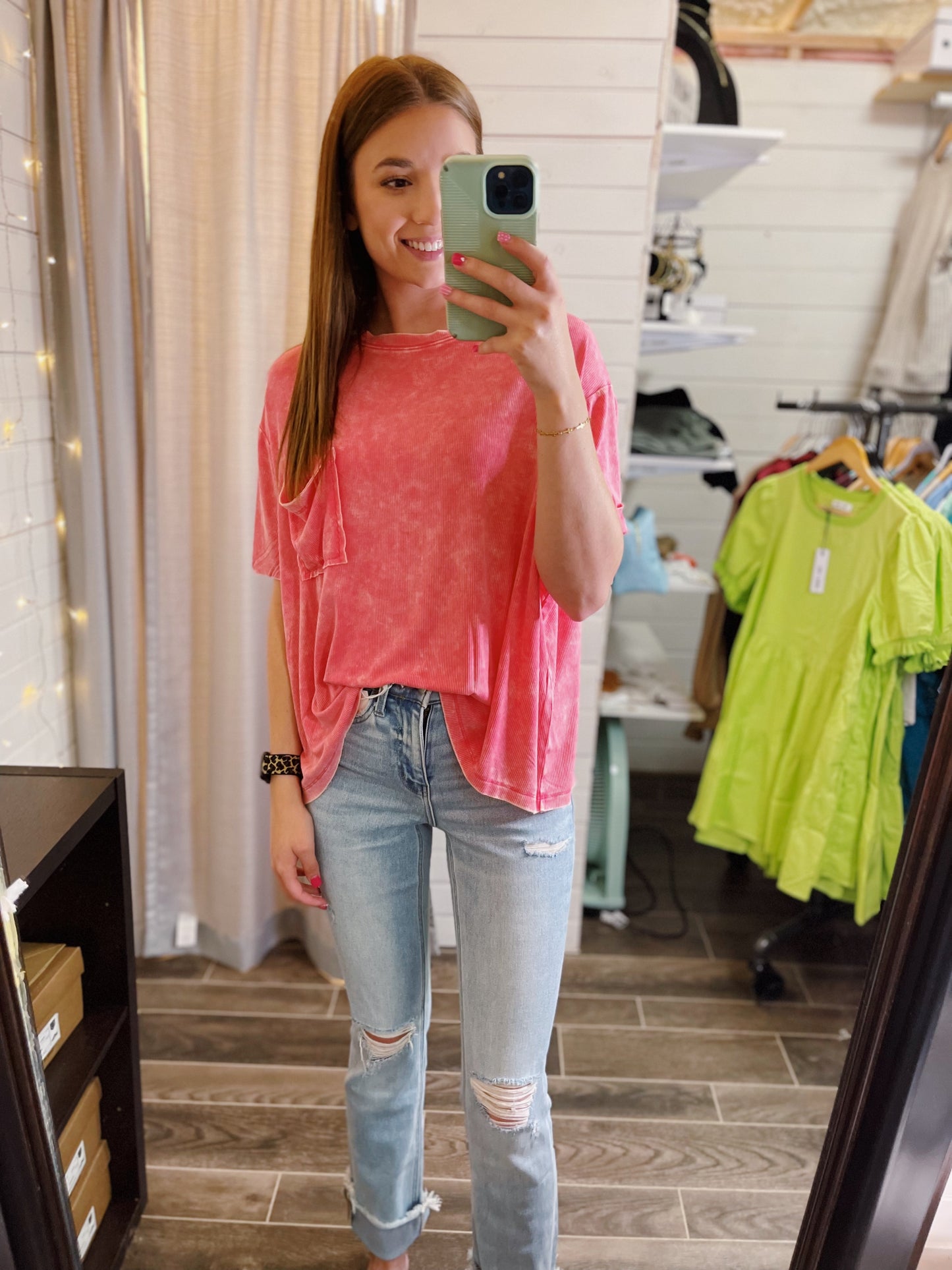 Fuchsia Ribbed Pocket Top