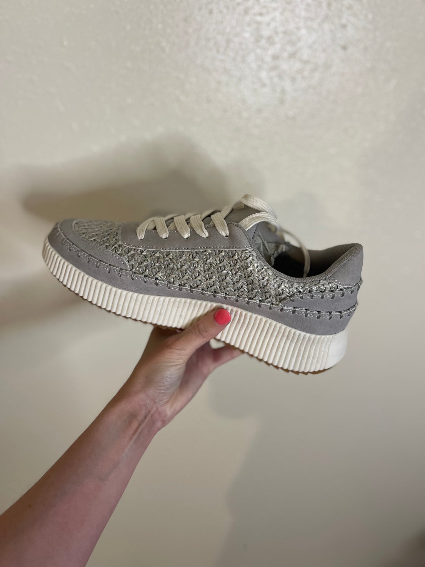 Gray Woven Platform Sneakers