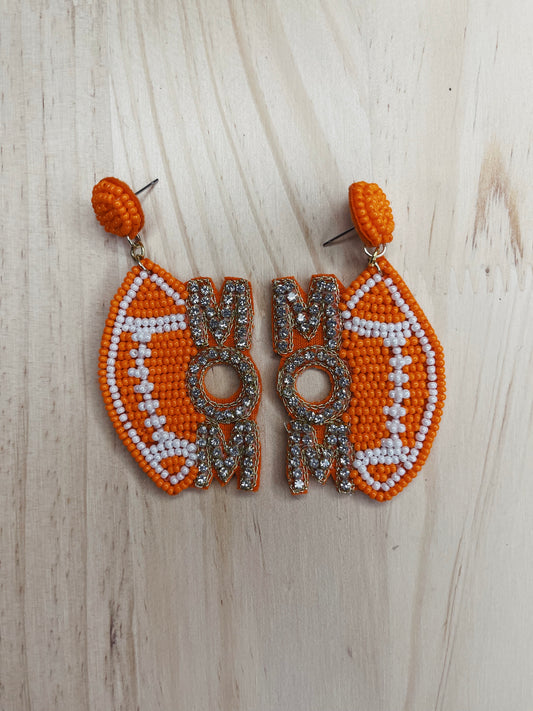 Orange & White Football Mom Earrings