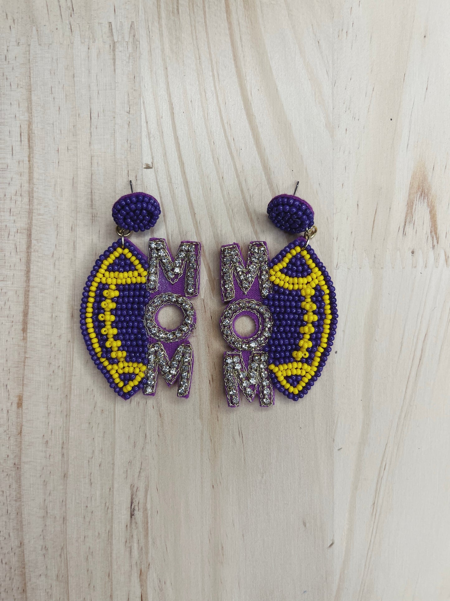 Purple & Yellow Football Mom Earrings