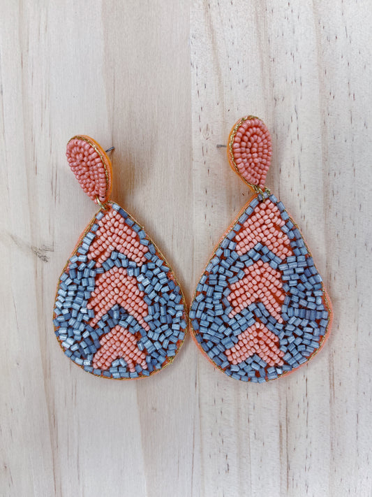 Orange & Gray beaded teardrops